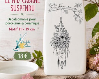 Wandtattoo für Porzellan – Schwarz-weiße Chromo-Farbe – Boho-Nest 11 × 19 cm