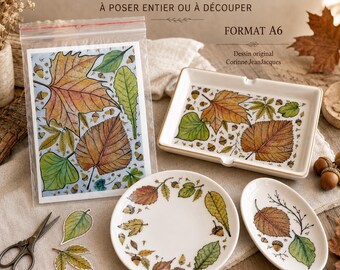 Chromo / Farbiger Keramikaufkleber – Herbstblätter, A6-Format