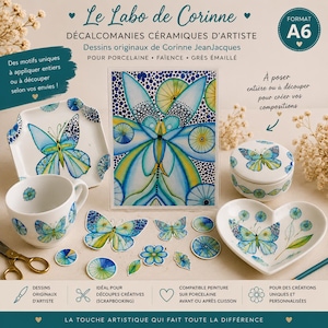 Artist's ceramic decal – Original design by Corinne JeanJacques – A6 format – For porcelain, earthenware and glazed stoneware