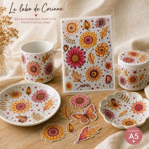 Decalcomanie per ceramica d'artista – Disegni originali di Corinne JeanJacques6 – Formato A6 – Per porcellana, terracotta e gres smaltato