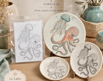 Keramik-Aufkleber – Oktopus und Qualle – Größe A6