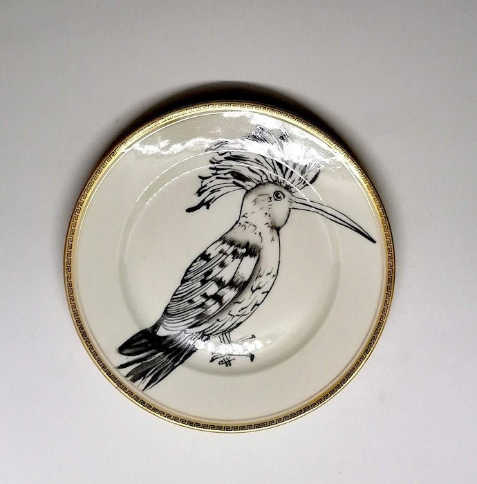 Assiette en Porcelaine Vintage, Ronde, Peinte à La Main Décor Oiseau