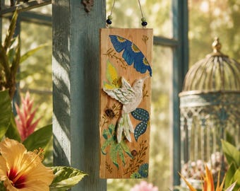 Holzschild „Exotischer Kolibri“ aus Porzellan