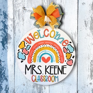 Rainbow Teacher Door Hanger, Classroom Sign, Teacher Door Decor, Teacher Sign, Door Wreath, Boho Teacher Door Hanger, Classroom Decor
