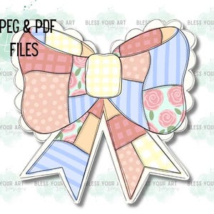 Patchwork Bow Door Hanger Template, Coquette Sign, Shabby Chic Design (JPEG PDF)