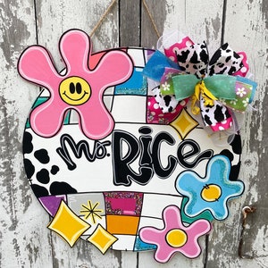 Personalized Door Decor, Teacher Sign, Disco Ball Decor, Classroom Door Hanger, Wooden Door Sign, Teacher Wreath
