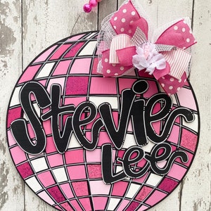 Personalized Door Hanger, Welcome Door Hanger, Pink Disco Ball, Eras Door Decor, Initial Door Hanger