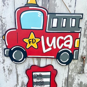 Firetruck Hospital Door Sign| Baby Boy| Baby Stat Sign| Name Sign| Nursery Name Sign| baby door hanger|birth announcement