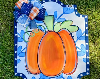Pumpkin Door Hanger, Fall Door Hanger,  Chinoiserie Pumpkin Door Sign, Fall Decor, Personalized Door Hanger, Pumpkin Porch Sign, fall home