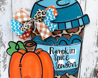Pumpkin Spice Latte Door Hanger, Fall Wreath, Porch Decor