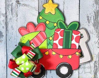 Christmas Door Hanger, Christmas Wagon, Christmas Decor, Christmas Wreath