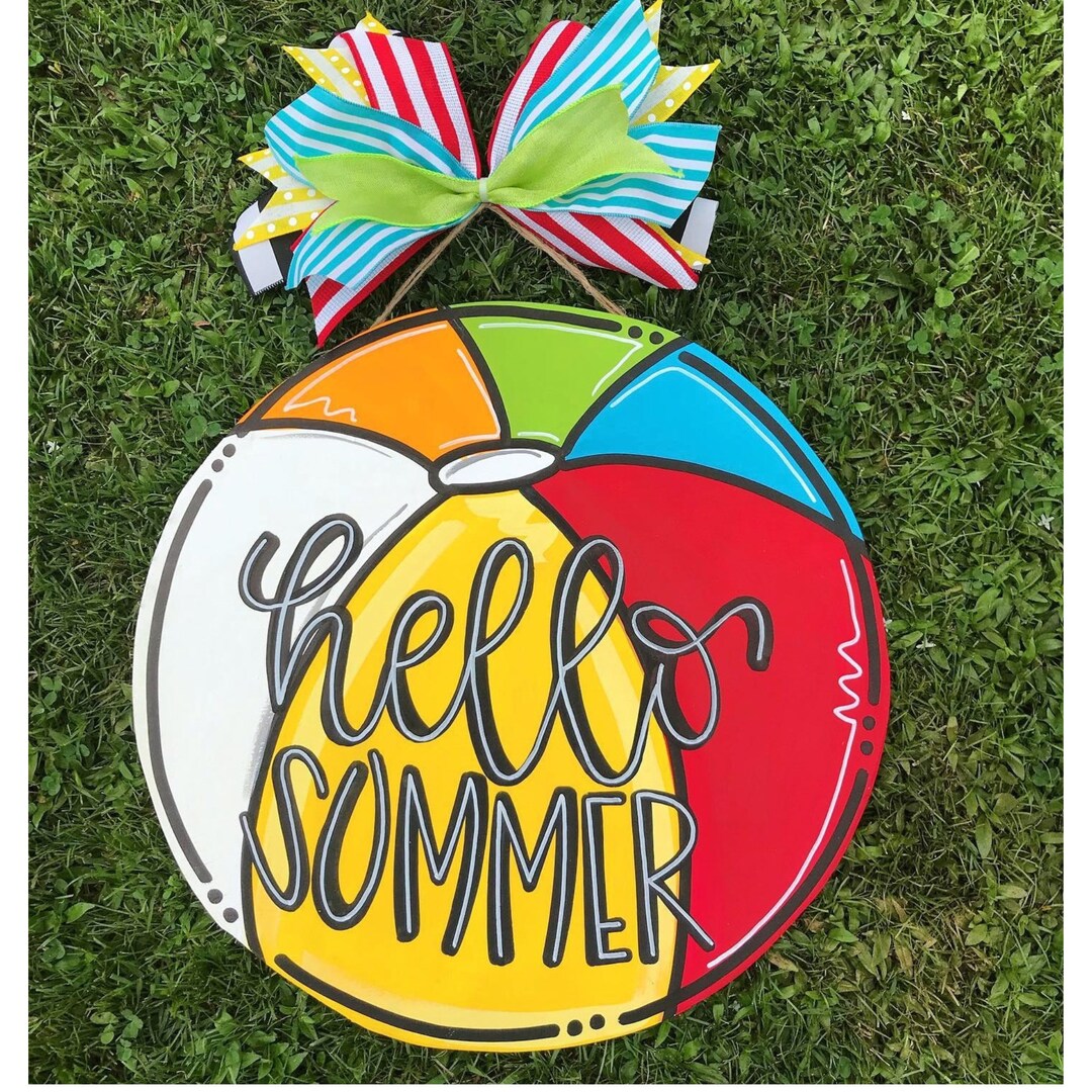 Beach Ball Door Hanger, Hello Summer Door Decor, Pool Sign, Pool Door