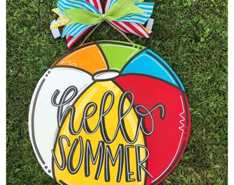 Beach Ball Door Hanger, Hello Summer Door Decor, Pool Sign, Pool Door Hanger, Hello Summer Door Decor