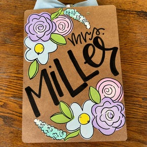 Painted Clipboard, Teacher Gift, School Supplies, Pastel Florals Classroom Decor, Personalized Teacher Gift