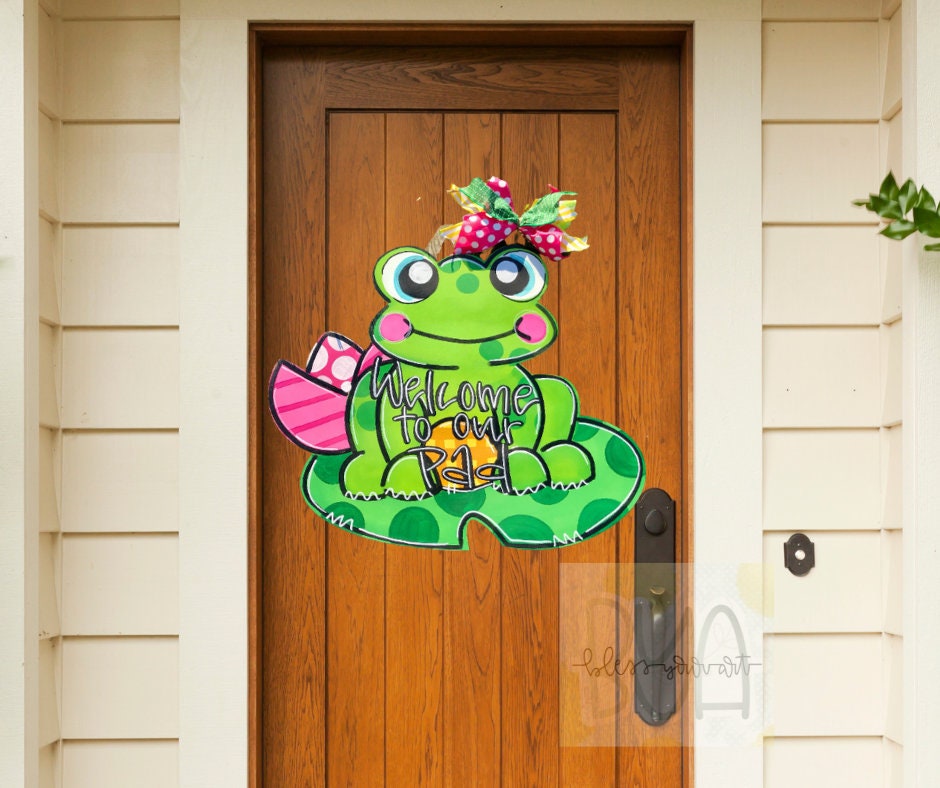 Frog Wooden Door Hanger, Summer Porch Decor, Wooden Door Decor, Spring Door  Decor, Frog Door Wreath, Front Door Wreath 