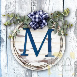 Personalized Wooden Door Hanger| Initial Farmhouse Round