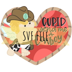 Door Hanger SVG- Valentines Cowboy Cupid Digital Download, Welcome Sign SVG, Laser Cut File, Glowforge SVG, Door Sign Cut File