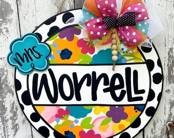 Floral Door Hanger, Whimsical Door Decor, Teacher door Hanger, Teacher Door Sign, Classroom Decor, Floral Door Sign, Classroom Sign