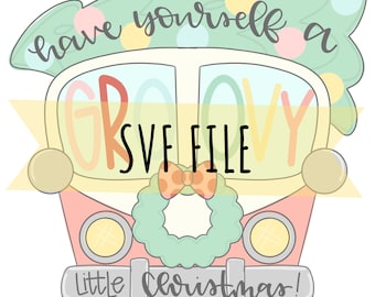 Door Hanger SVG- Groovy Christmas Van Digital Download, Welcome Sign SVG, Laser Cut File, Glowforge SVG, Door Sign Cut File