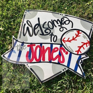 Baseball Door Hanger, sports door hanger, baseball sign, front door decor, baseball decor, baseball wreath, Softball Door Hanger, Wreath