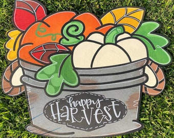 Happy Harvest Pumpkin Wooden Door Hanger, Fall Door Decor, Pumpkin Porch Sign
