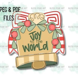 Joy to the World Digital File | Christmas Bell Ornament Svg Pdf | Holiday Door Hanger Template | DIY Paint Party Craft Design