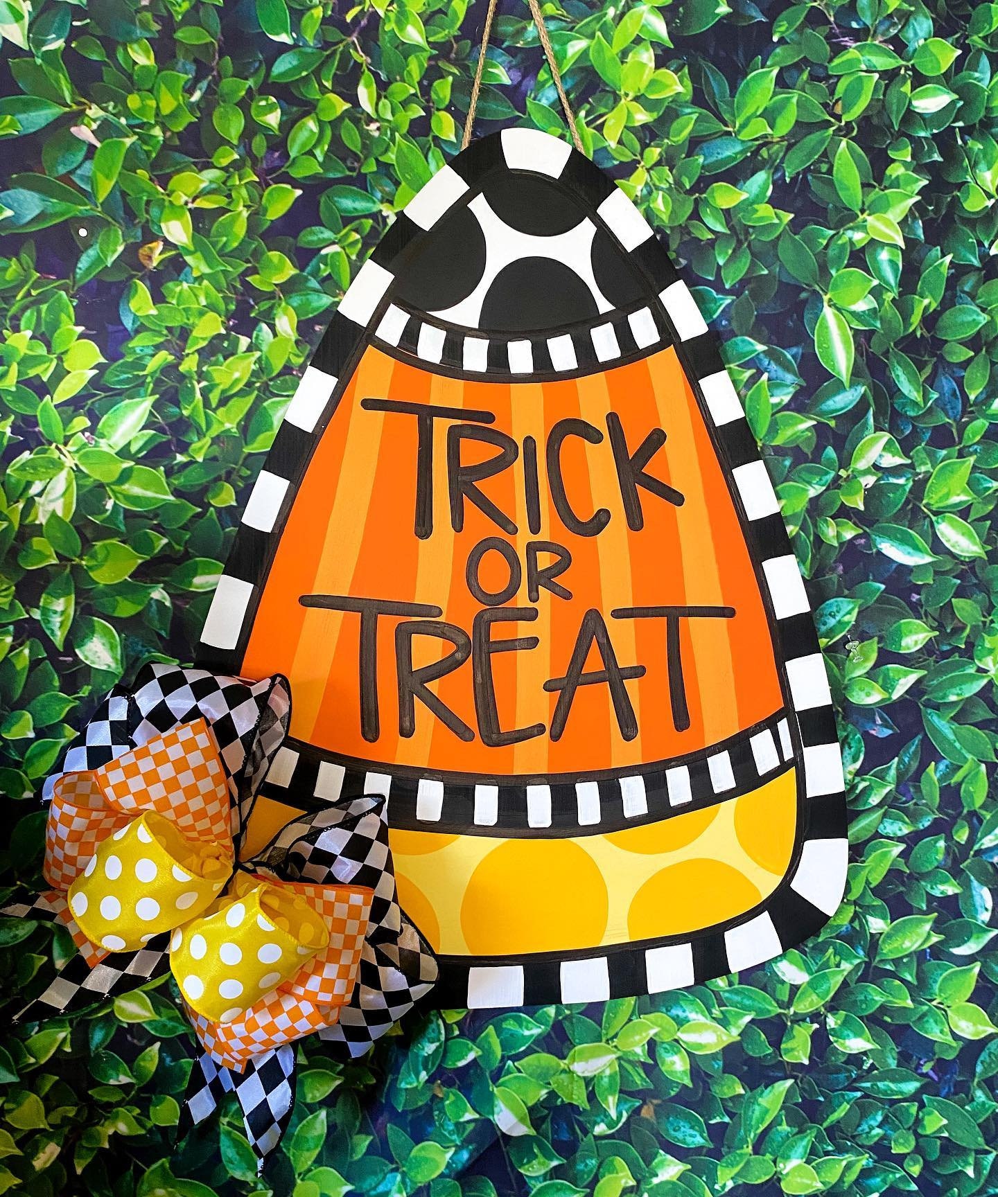 Halloween Front Door Decor, Trick or Treat Door Hanger, Candy Corn Sign ...