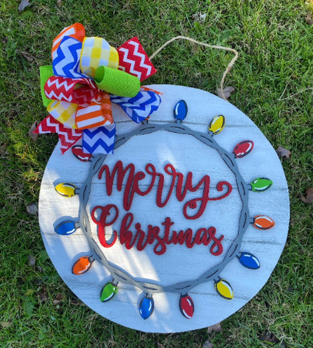Merry Christmas Door Hanger, Christmas Wreath, Christmas Light Door