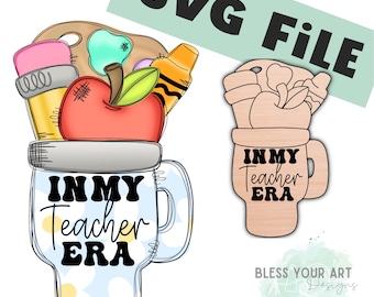 Door Hanger SVG- Teacher Cup Digital Download, Welcome Sign SVG, Laser Cut File, Glowforge SVG, Door Sign Cut File