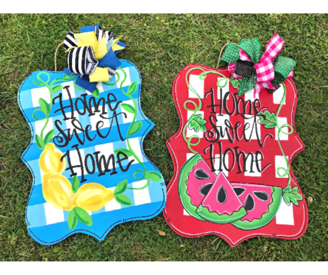 Summer Fruit Door Hanger, Summer Door Sign, Porch Sign, Lemon Door