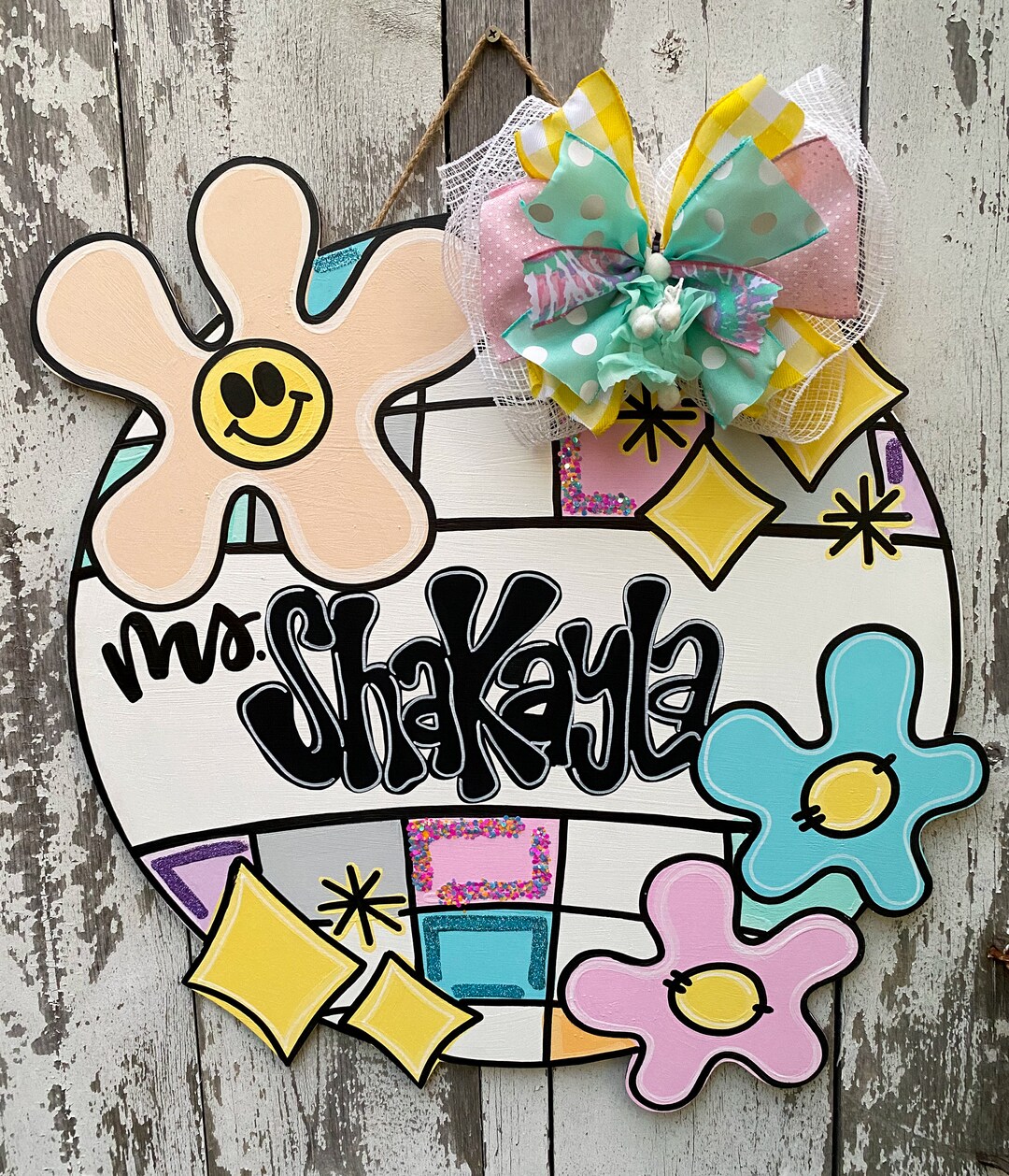 Personalized Teacher Door Hanger, Pastel Floral Classroom Decor - Etsy