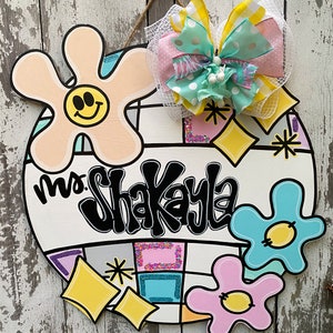 Personalized Door Hanger, Pastel, Disco Ball Door Hanger, Teacher Door Sign, Classroom Decor, Disco Ball Decor