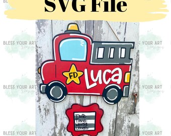 Door Hanger SVG- FireTruck Digital Download, Welcome Sign SVG, Laser Cut File, Glowforge SVG, Door Sign Cut File, Baby