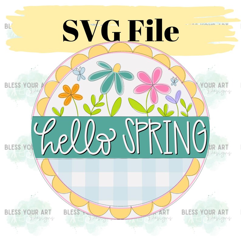 Hello Spring SVG, Floral Round Door Hanger Cut File, Cricut ...