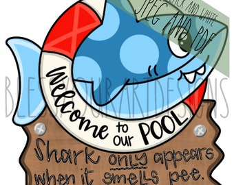 Door HangerTEMPLATE: Pool Door Hanger Template, Summer Door Hanger Template, Swimming Door Hanger Template, Shark Door Hanger Template