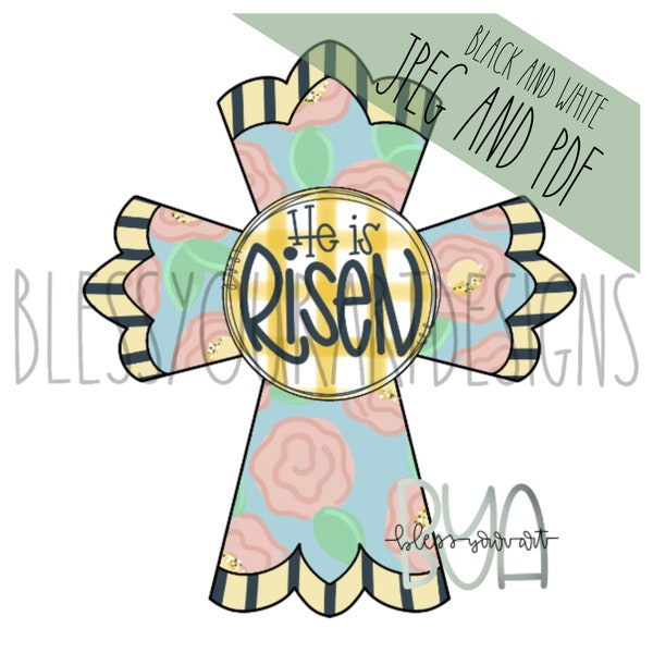 Door HangerTEMPLATE: Easter Cross door hanger template, He is risen Door Hanger, Spring Door Hanger