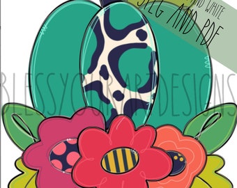 Pumpkin Door Hanger Template: Floral Design (Digital Download)