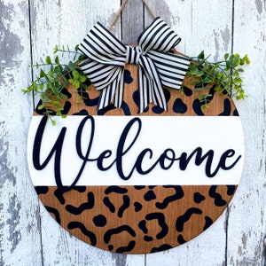 Front Door Decor, Leopard Print Door Hanger, Welcome Door Decor, Welcome To Our Home, Front Door Wreath, Door Hanger, Door Sign