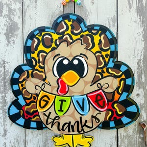 Thanksgiving Door Hanger, Thanksgiving Sign, Turkey Door Decor, Thanksgiving Wreath, Give Thanks, Turkey Sign, Thanksgiving