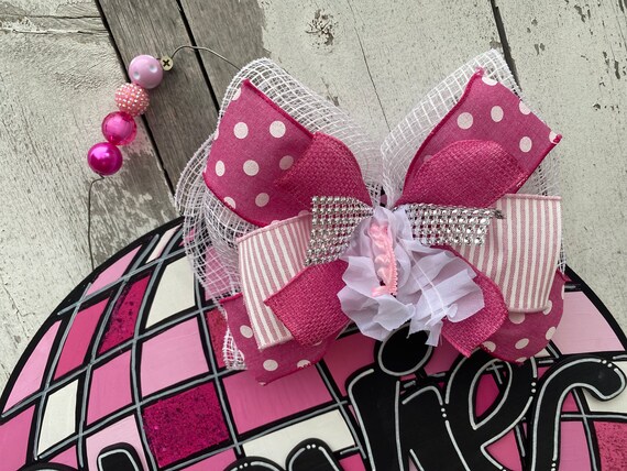 Personalized Door Hanger, Welcome Door Hanger, Pink Disco Ball