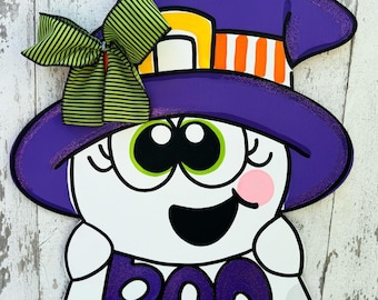 Handmade Ghost Halloween Door Hanger, Boo Sign, Fall Home Decor