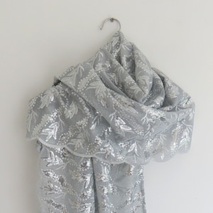 Silver Sequin Lurex Shawl/Handmade Bridal Wedding Wrap Or Shrug/Evening Cover Up