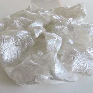 White Embroidered Flowers Tulle XLarge Scrunchie/Wedding Bridal Shower Gift