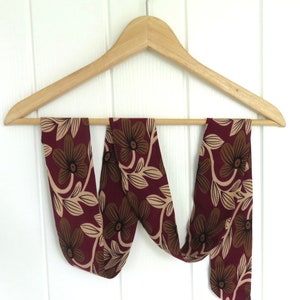 Floral Linen Skinny Scarf: Maroon Neck Choker, Belt, or Hair Tie