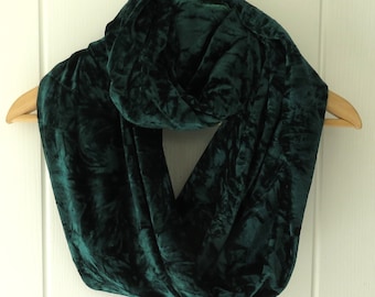 Dark Green Crushed Velvet Infinity Scarf/Circle Cowl Scarf/Bolero Shrug/Neck Warmer Snood/Handmade Gift