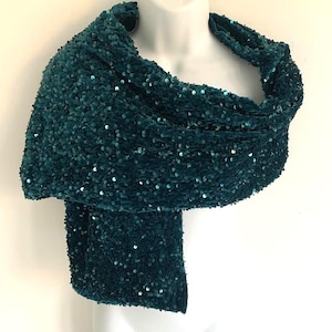 Teal Sequin Velvet Shawl: Green Evening Wedding Wrap