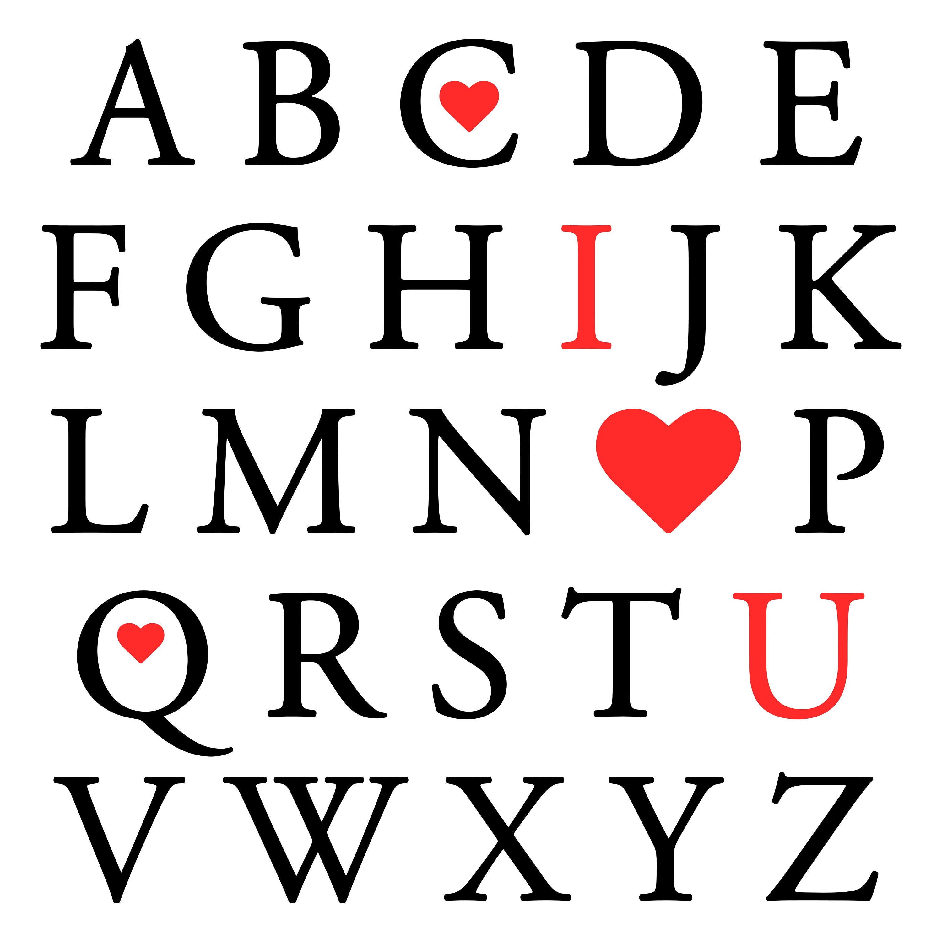 I Heart U Alphabet SVG PNG JPG Pdf Dxf Digital File Download - Etsy