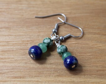 tree agate, aventurine and lapis lazuli earrings