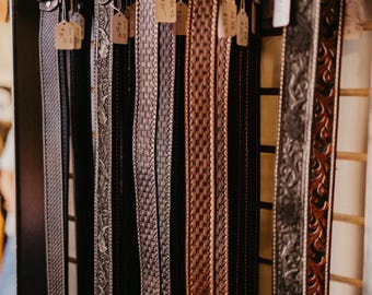 50% OFF Handmade BROWN Embossed Leather Belts for Men or Women-FREE Shipping