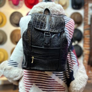 Mali Sac Black Textured Crocodile Trim Mini Backpack Purse Small Travel‎ Bag Black Crocodile Backpack - Etsy main image 2